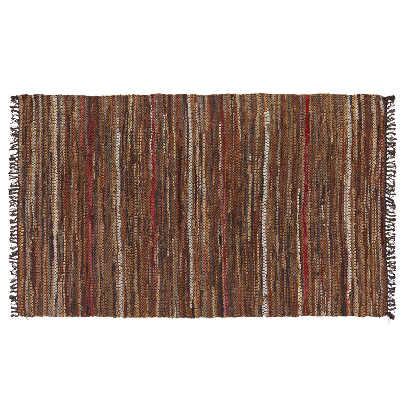 Tapis brun en cuir tissé à la main Tucson, Rectangle 3 pi 8 po x 6 pi