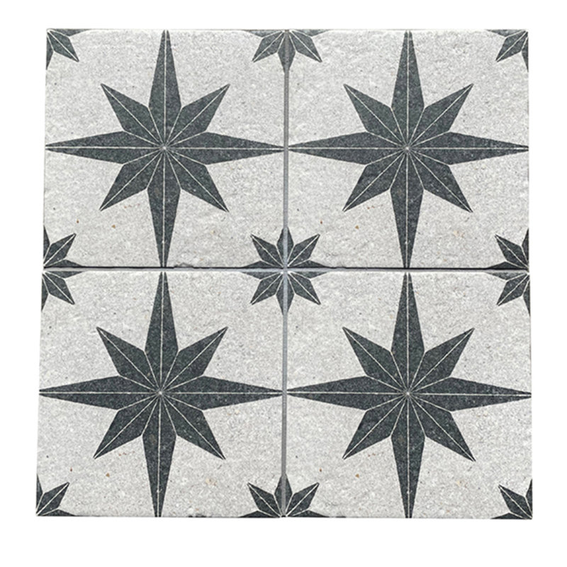 Tulum Compass 8" x 8" Patterned Wall & Floor Tile, White/Black