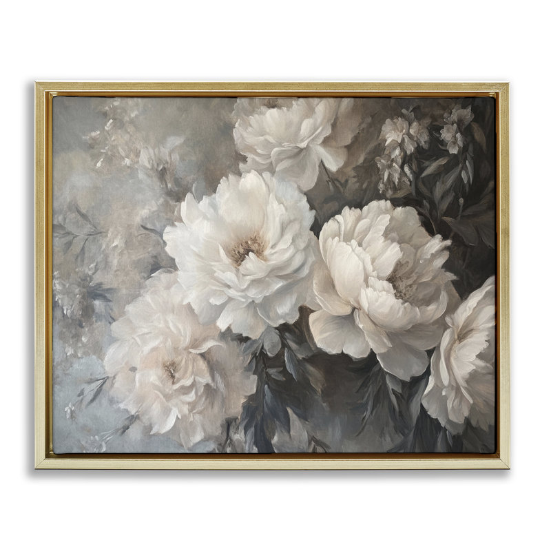  "White Florals", art mural rétro par Petal Prints Design, H 17 po x l 21 po, Cadre flottant métallique doré