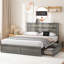 Structure de lit avec tête de lit avec rangement (4 tiroirs de rangement sur le corps du lit et éclairage DEL) - Plateforme de support de matelas en métal antidérapante et sans bruit + Base de lattes en métal robuste-536792467