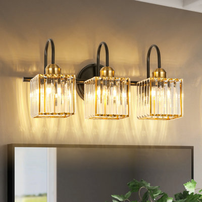 3-Light Dimmable Rectangular Bathroom Crystal Vanity Light