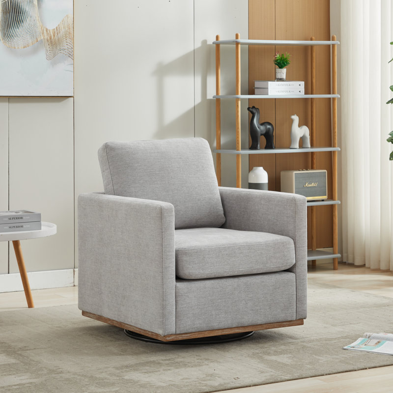 Wide Upholstered Swivel Armchair, Light Gray
