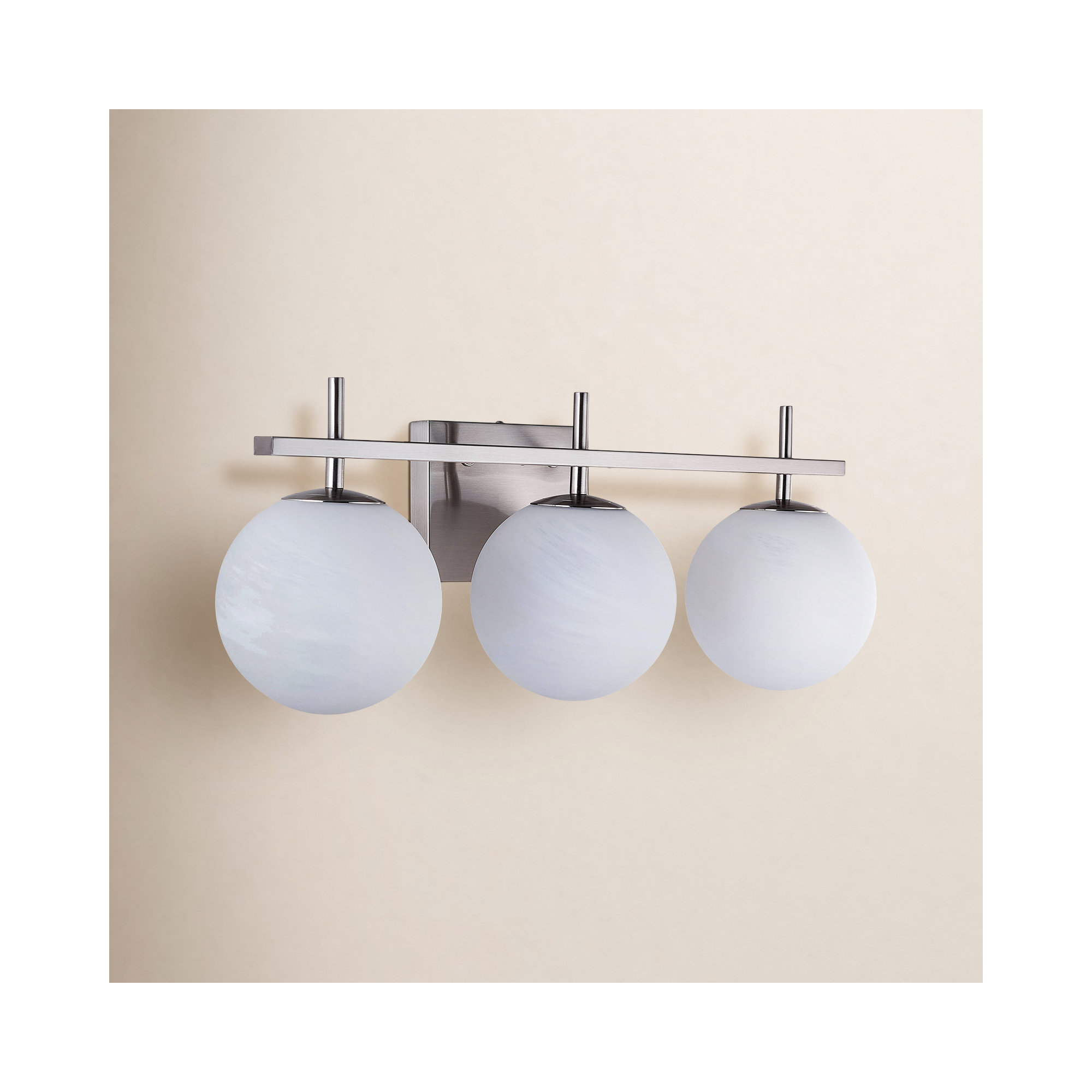 Bathroom Vanity Light With Round Shape Cloud Glass Shade, Polished Nickel, 3