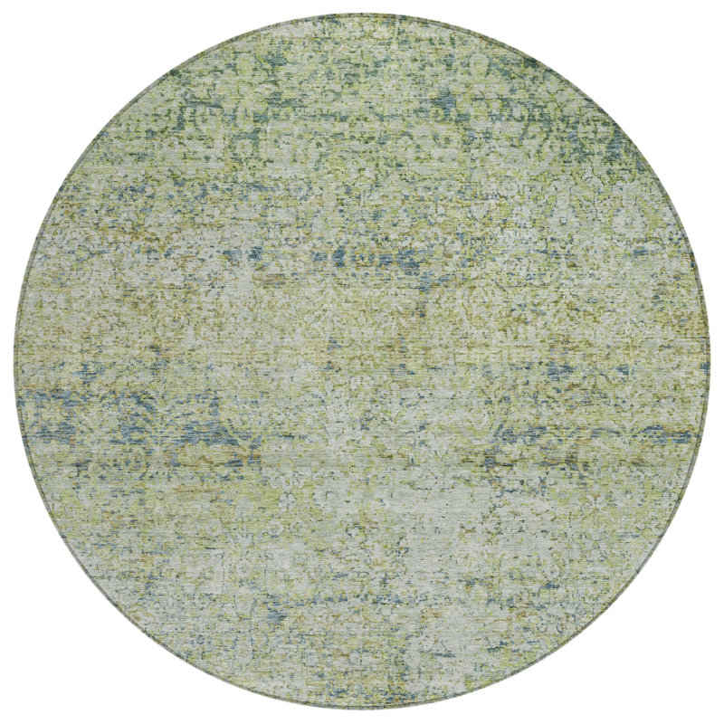 Machine Washable Indoor/Outdoor Xhevrie Aloe Rug, Round 8'
