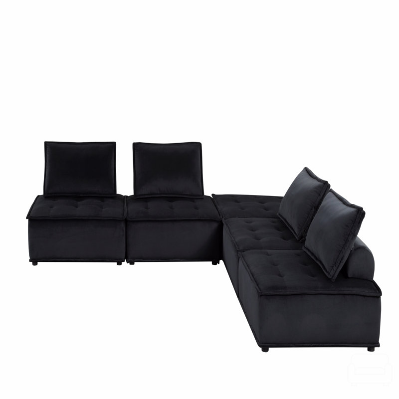 160" Velvet 5 Pc Sectional Sofa Ottoman, 29" H x 160" W x 80" D