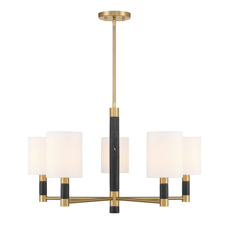 Lustre 5 lumières en laiton chaleureux Conrad, 5 lumières, H 18 po x l 28 po x P 28 po