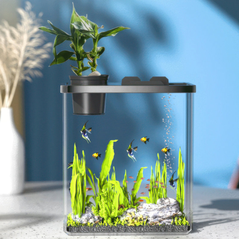 Petit aquarium de 2,5 gallons, ensemble d'aquarium 7 pièces Betta avec lumière DEL, pompe à air, couvercle, ensemble de démarrage d'aquarium pour poisson, poisson rouge, crevette