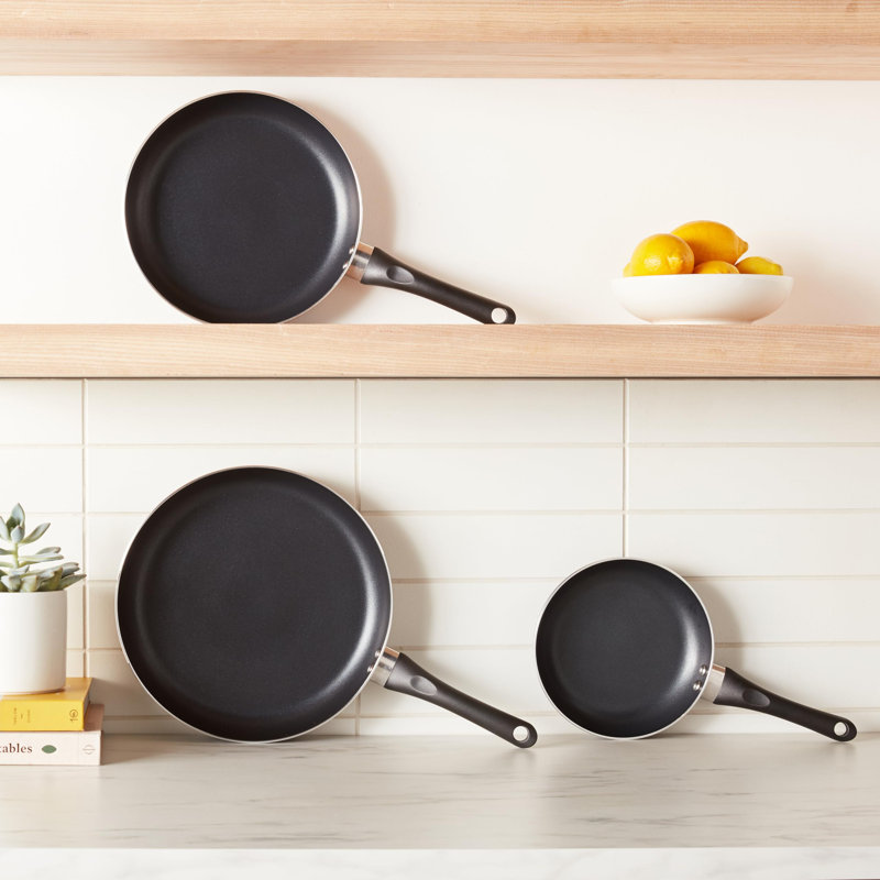 Batterie de cuisine antiadhésive 3 pièces, comprenant une casserole de 8 pouces, 10 pouces, 12 pouces, noire