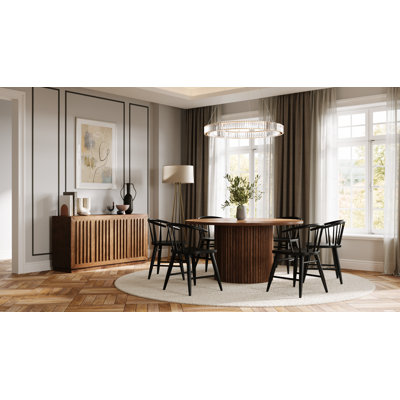 Rovena Mid-century Modern Seven Piece Fitz Pedestal Dining Set by Ebern Designs