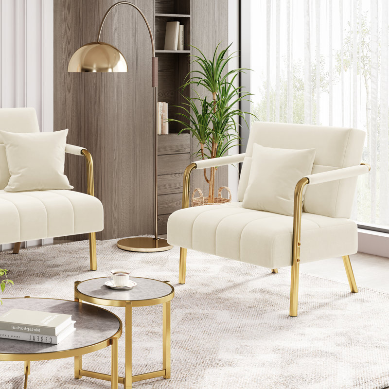 30″ W Accent Armchair with Cozy Pillow, Beige