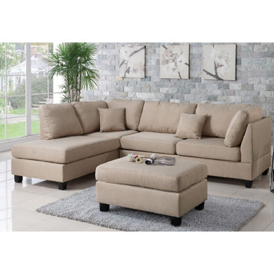 Sylko 3 - Piece Upholstered Reversible Sectional with Ottoman