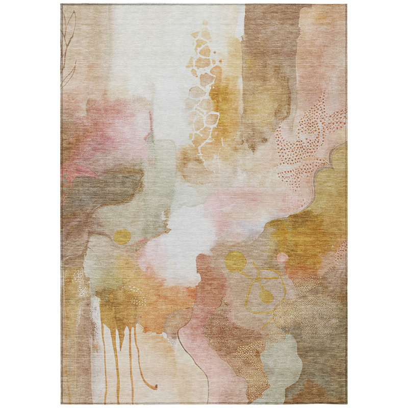 Machine Washable Indoor/Outdoor Xhevrie Mauve Rug, Rectangle 2'6" x 3'10"