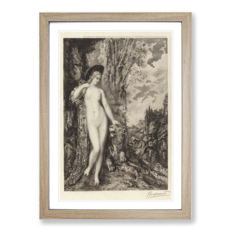 The Amorous Lion by Gustave Moreau - Picture Frame Painting, 65cm H x 48cm W x 2cm D, Oak