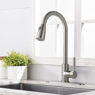 Robinet de cuisine rétractable à poignée simple avec accessoires