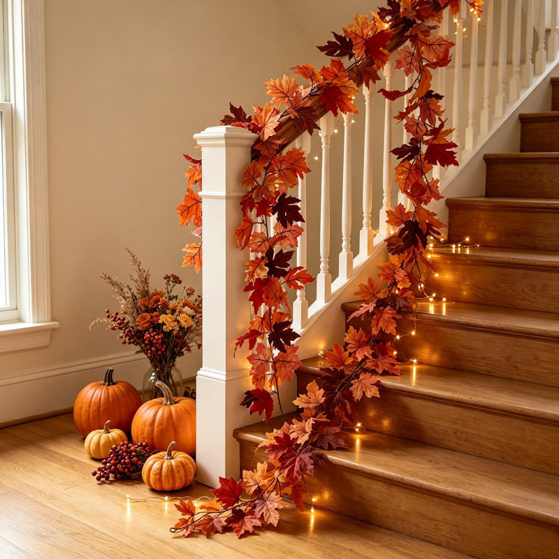 69 po Guirlande de feuilles d'érable artificielles avec crochets 69, vigne feuillage d'automne de l'Action de grâce pour manteau de cheminée, porte, décoration d'escalier