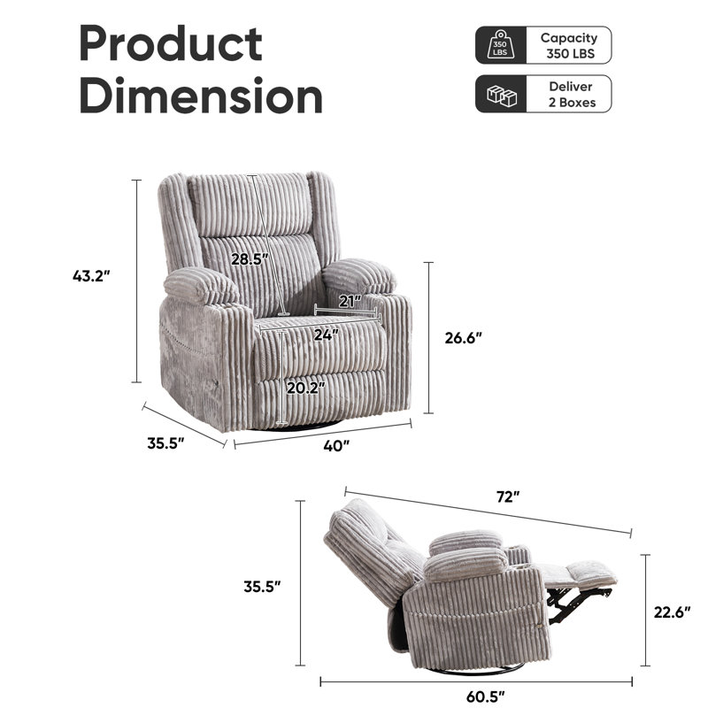 Manual Recliner With Armrest Storage, Featuring An Adjustable Headrest, Phone Holder, And Side Pockets, Light Gray Corduroy