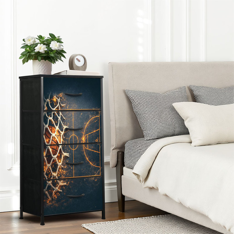 4 Drawer Dresser for Bedroom, Narrow Chest of Drawers, Wooden Top and Study Iron Frame 18"x37.5"-(WxH)