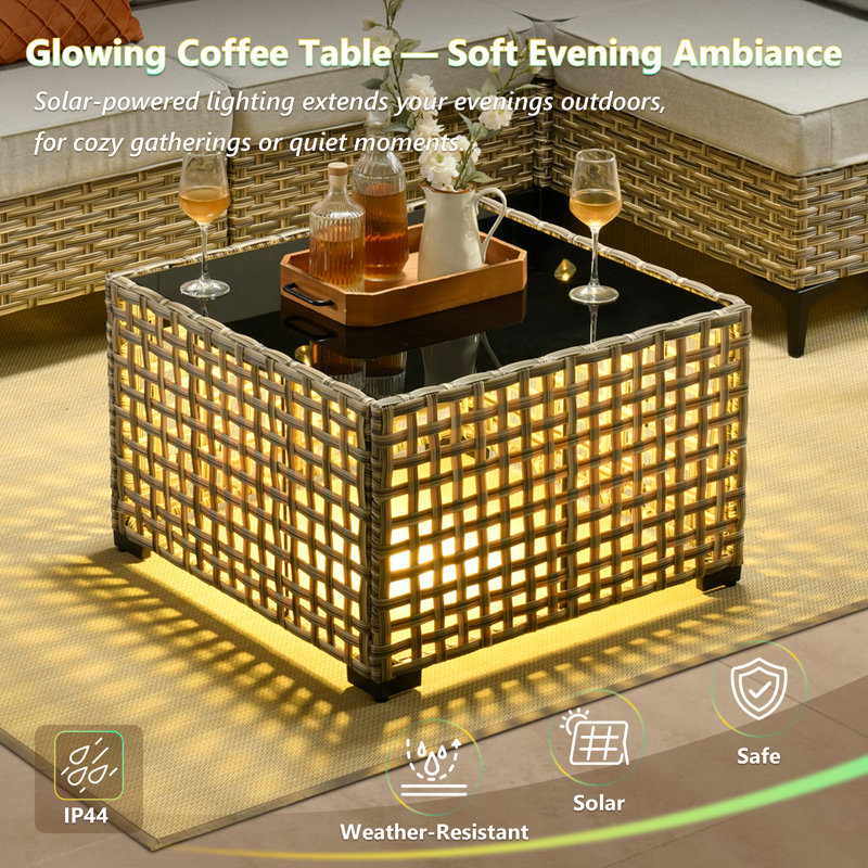 Sorella 2 - Person Outdoor Seating Group With Cushions, Outdoor Rattan Wicker Conversation Set With Glowing Coffee Table