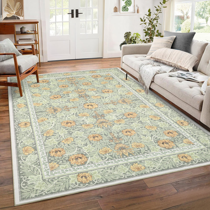 Floral Rugs for Bedroom Soft Washable Non-Slip Living Room Rug Vintage Botanical Boho Flower Carpet for Teens Kids Nursery Playroom Dorm Home Decor