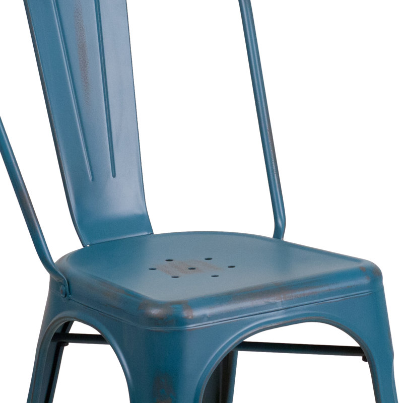 Chaise d'appoint empilable en métal Lily, Bleu antique