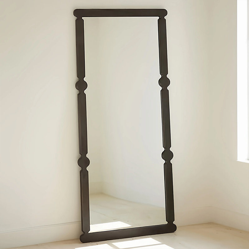 French retro solid wood full-length mirror with black frame, 66.93" H x 27.56" W