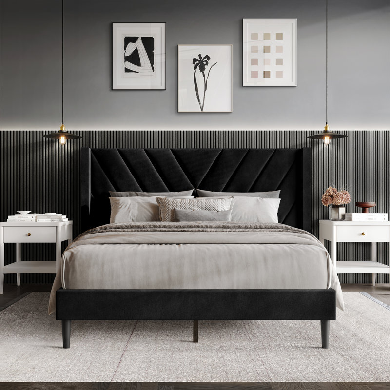 Elegence Wingback Platform Bed, Twin, Black