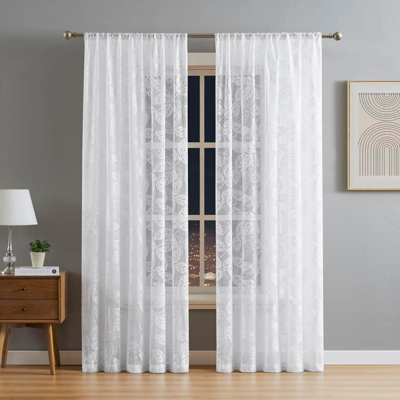 Paire de rideaux transparents Secily, L 54 po x L 84 po, Blanc
