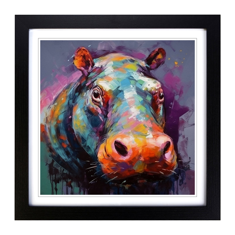 Hippo Abstract No.1 - Single Picture Frame Print on Wood, Black