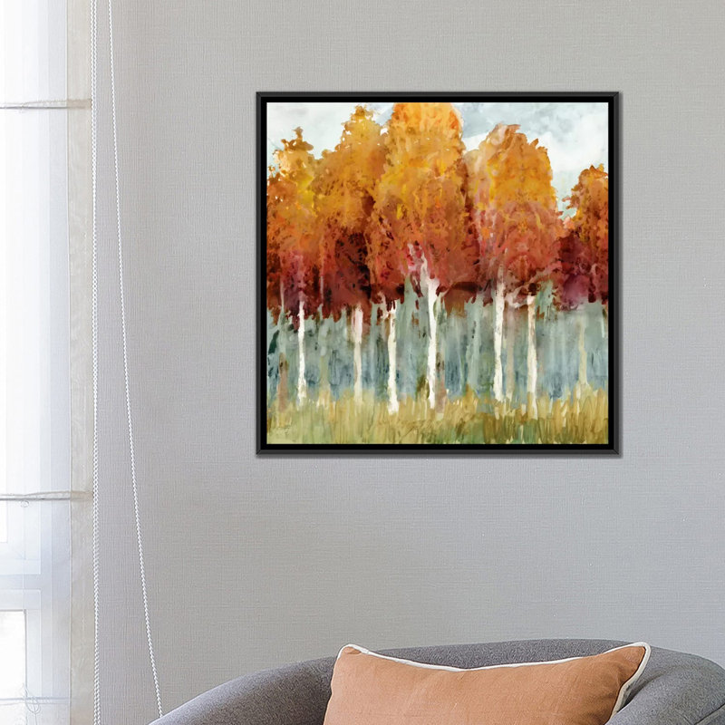 « bouleau i », reproduction sur toile, H 18 po x l 18 po x P 1,5 po, Toile avec cadre noir, Pas de tapis