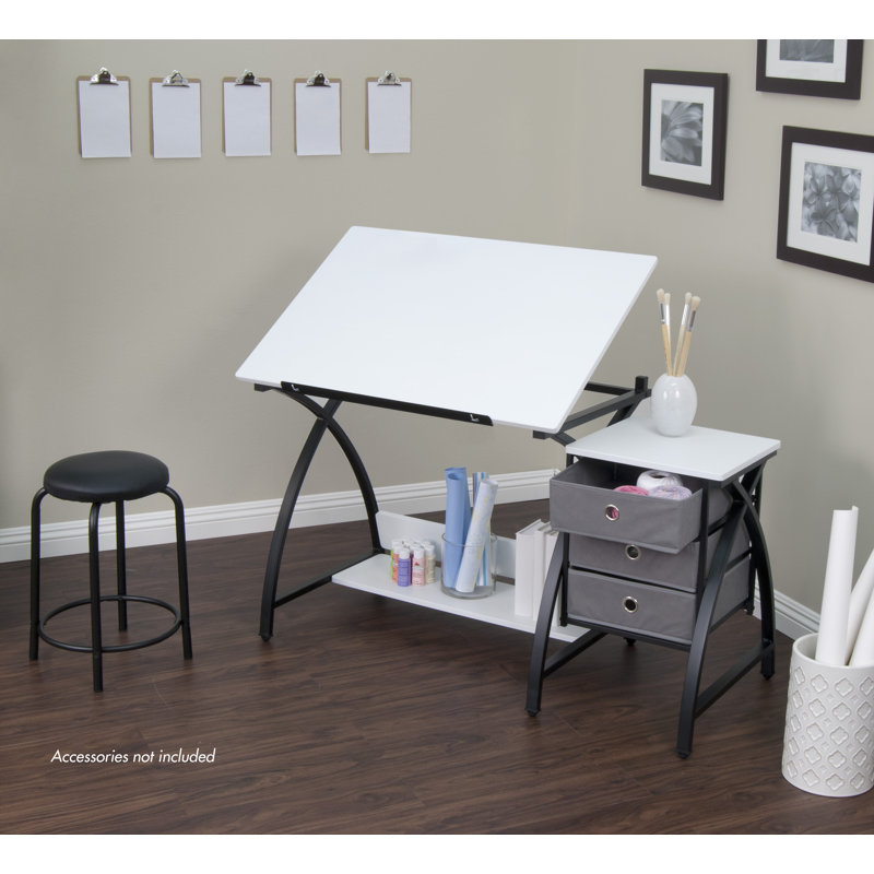 Table à dessin Telemanus, Blanc / Ébène