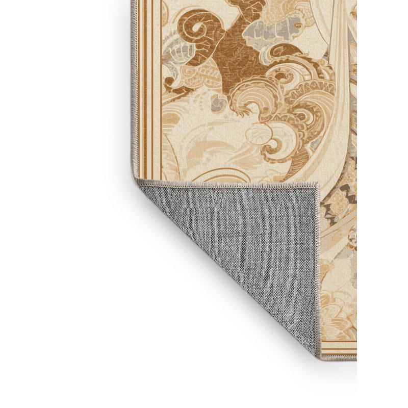 Tapis oriental traditionnel lavable à la machine Benson - Reliure beige, 7 x 9