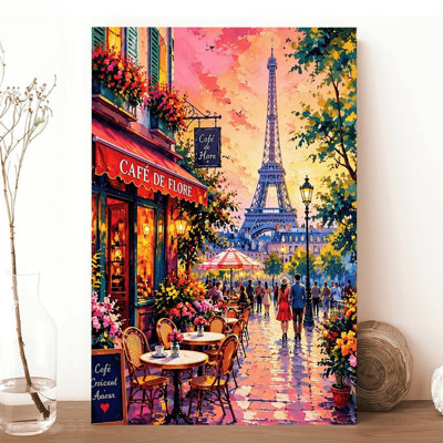 Canvas Wall Art Paris Street Cafe Eiffel Tower Sunset Art Print Vintage Poster Print Home Decor