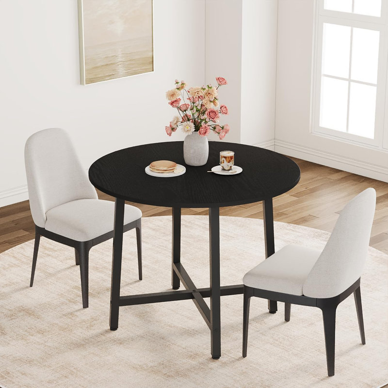 Table de salle à manger ronde 31,5 po pour 4 personnes - Table ronde en bois moderne avec structure en métal industriel, peu encombrante pour les appartements et les coins repas (sans chaises)