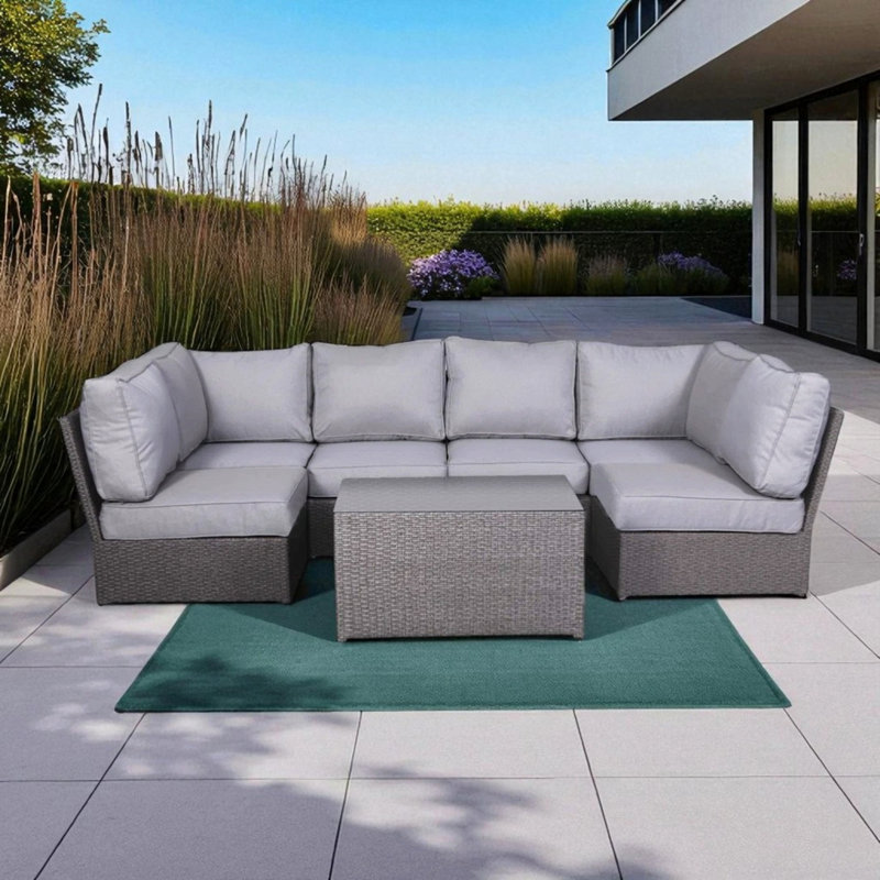 Ensemble modulaire d'extérieur en osier pour 4 personnes avec coussins entièrement assemblé