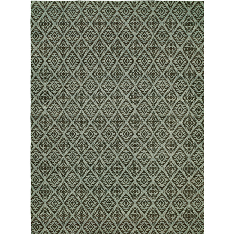 Wool Geometric Area Rug in Blue, Rectangle 2' x 3'