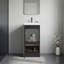 Meuble-lavabo sur pied et armoire avec lavabo en résine, rangement compact pour salle de bain avec une porte et 2 tablettes intérieures