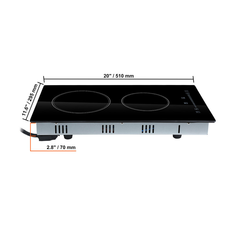 Plaque de cuisson électrique intégrée, 2 brûleurs 20 x 11,6 pouces, surface de cuisson rayonnante en verre 240V, 110 V