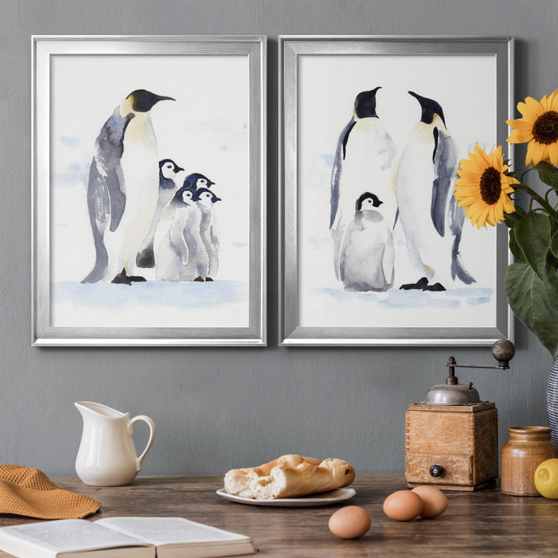 «Emperor Penguins I», ensemble de 2 peintures sur toile encadrées, Argent, H 42,5 po x l 30,5 po x P 1 po