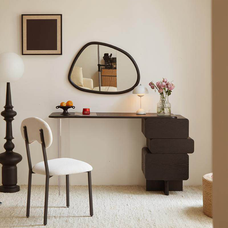 Coiffeuse moderne et minimaliste de 120 cm (47,24 po) en bois massif multicouche – Pieds en acrylique transparent avec effet flottant, plateau arrondi anticollision, commode à plusieurs compartiments de grande capacité, tiroirs à glissière silencieux, double usage pour le maquillage et un bureau à domicile léger