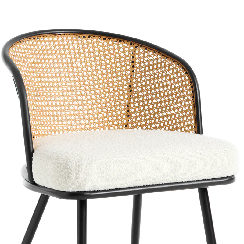 19.3" H Boucle Fabric Upholstered Modern Dining Chairs With Black Metal Frame and Cane Back, White, 2