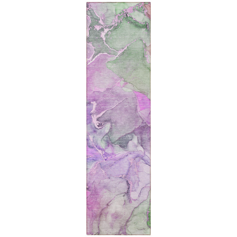 8' Runner Purple Abstract Washable Non Skid Indoor Outdoor Runner Rug