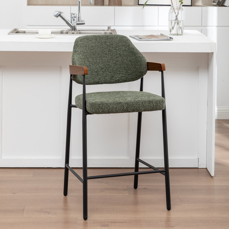 Tabouret de comptoir rembourré avec accoudoirs Devane, Vert