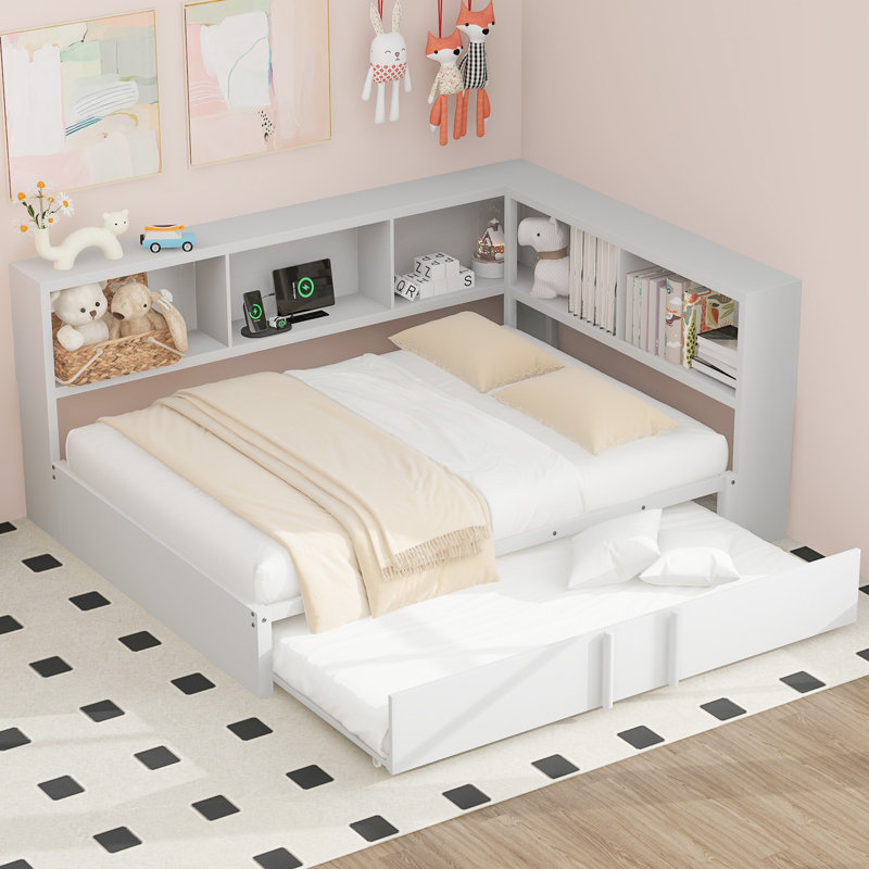 Full Metal Daybed With Trundle And Storage Cabinets, White