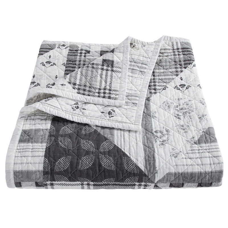 King Black Cotton Reversible Patchwork Quilt Set