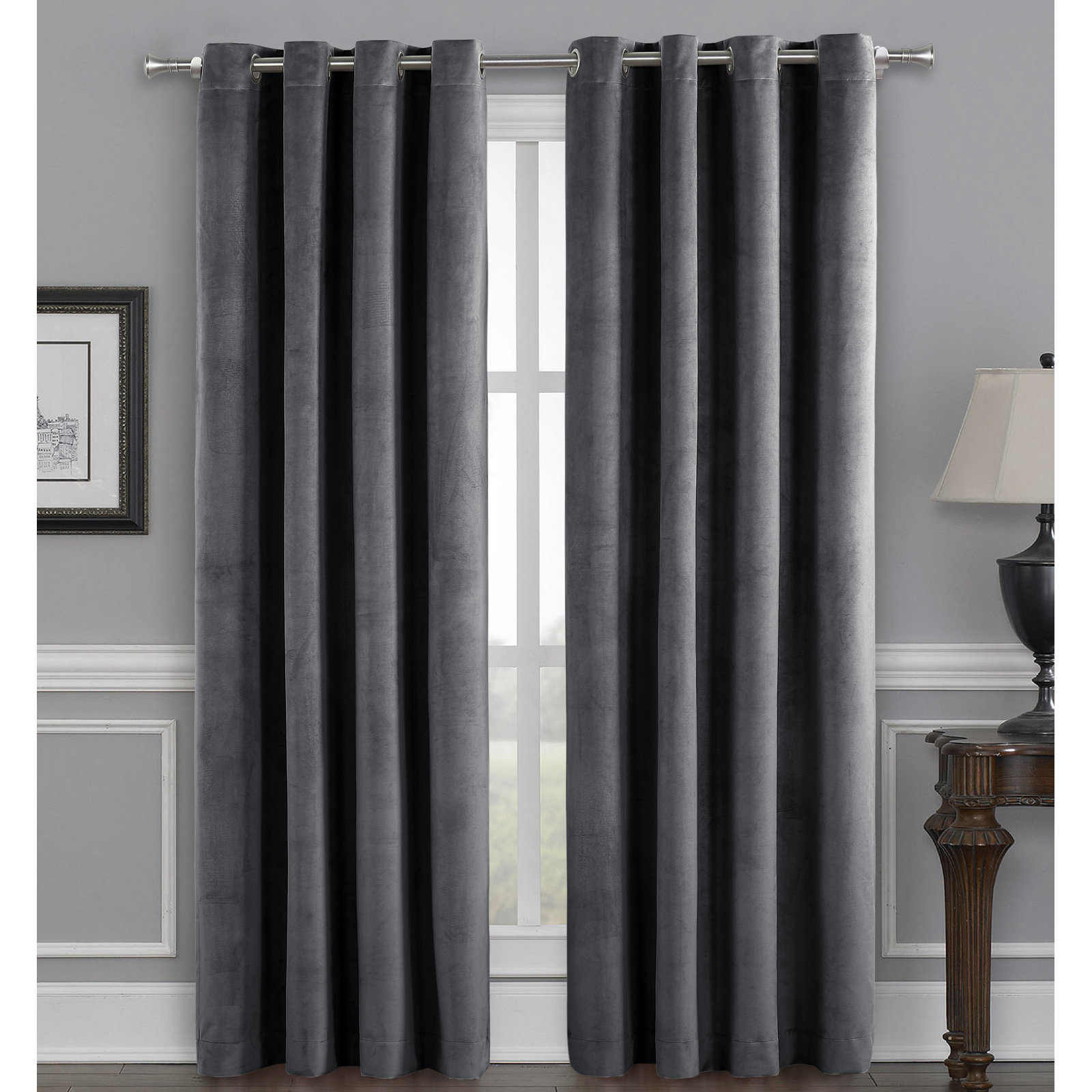 Caffee Blackout Velvet Curtain, Gray
