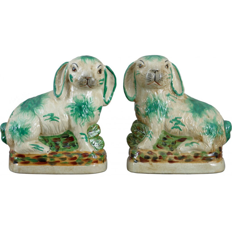 Staffordshire Bunny Hares Figurine, Green/Cream