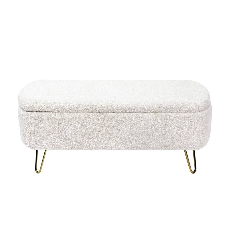 Rendell Polyester Upholstered Storage Bench, Ivory