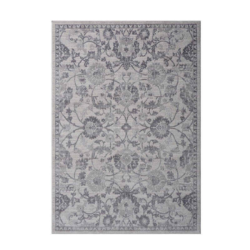 Tapis oriental argenté 5X7 gris, sans perte de poils, à poils moyens, envers en coton