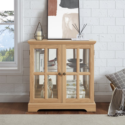 Retro Antique LED Curio Display Cabinet With Adjustable Shelves And Lattice Doors
