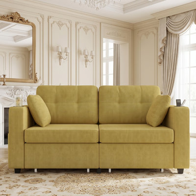 Causeuse en chenille de 67,76 po de largeur avec rangement caché, porte-gobelets et ports USB intégrés